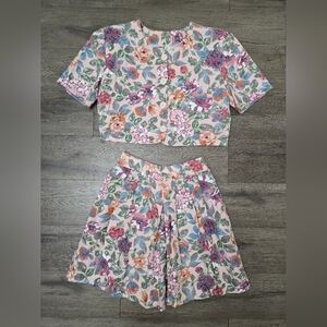 EnChante 80's Made In The U.S.A. 100% Cotton 2 Piece Floral Set Cottage Boho